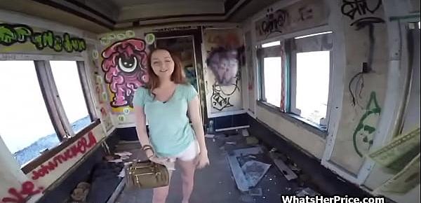  Broke redhead rides me in old railcar for some extra money